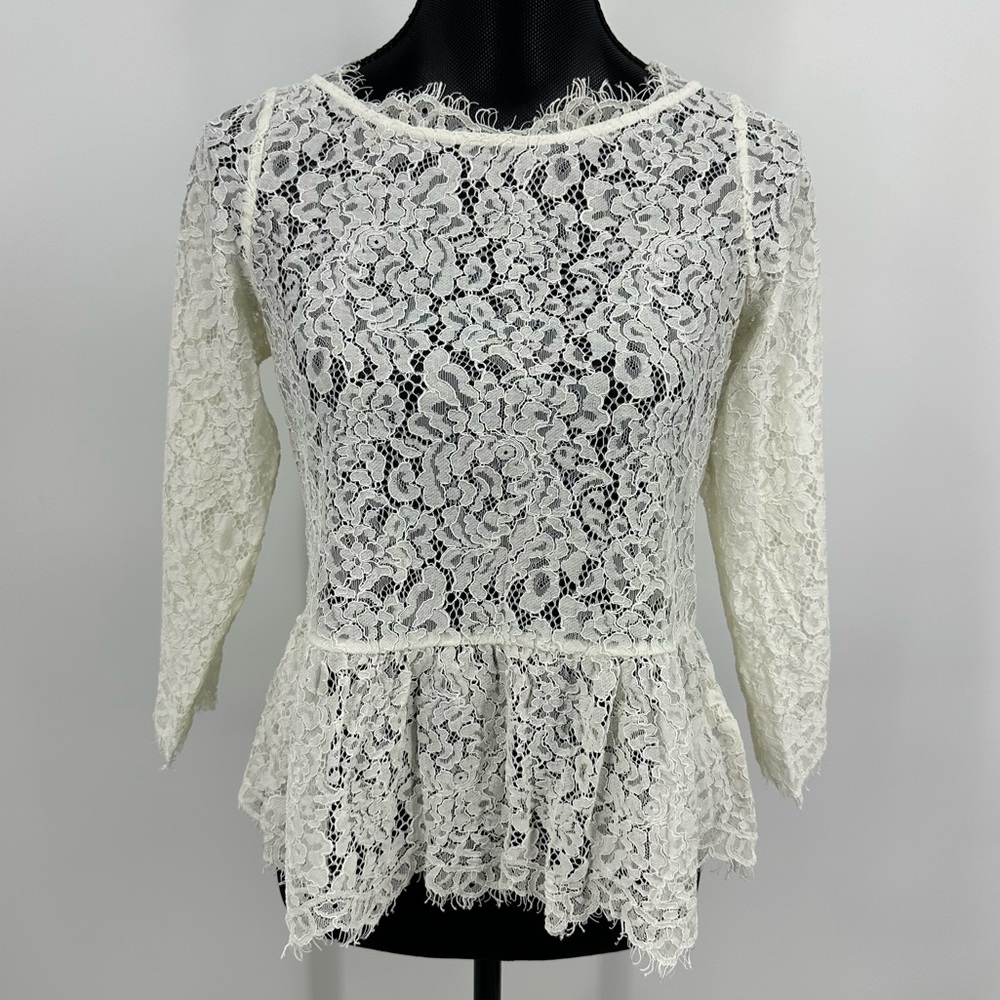 Joie Blouse Koda Lace Peplum Porcelain White Size XS